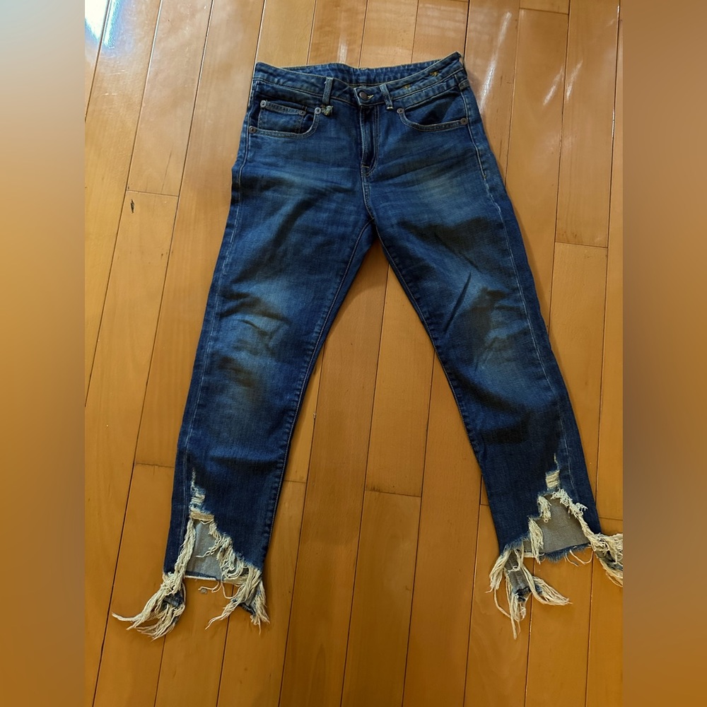 R13 Blue Distressed Straight Leg Jeans